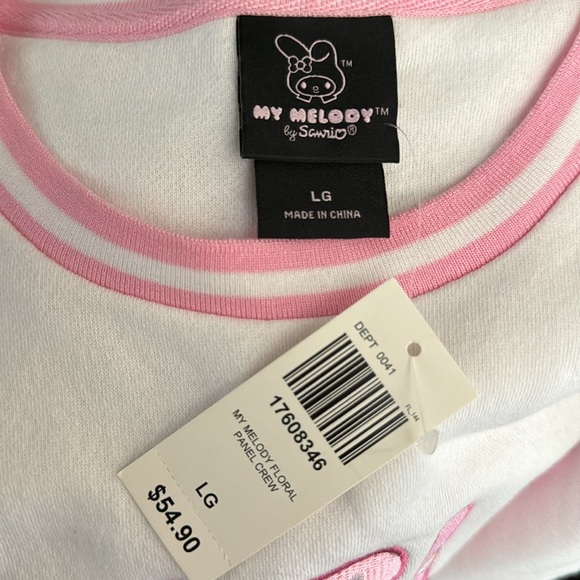 Sanrio My Melody Embroidered Panel Crewneck Sweater Boxlunch Exclusive L - Picture 9 of 12
